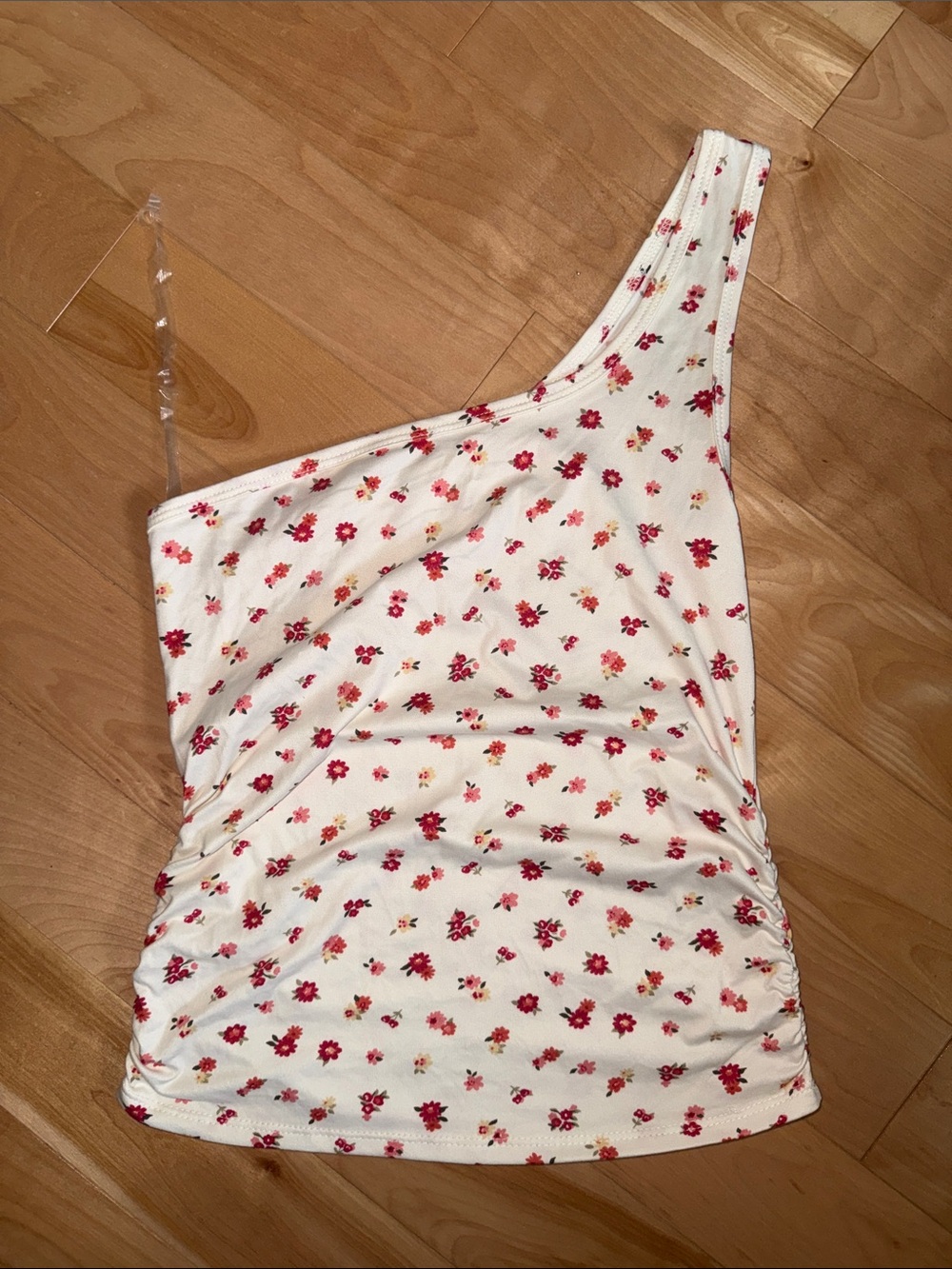 One-Shoulder White Floral Tank Top no tags S